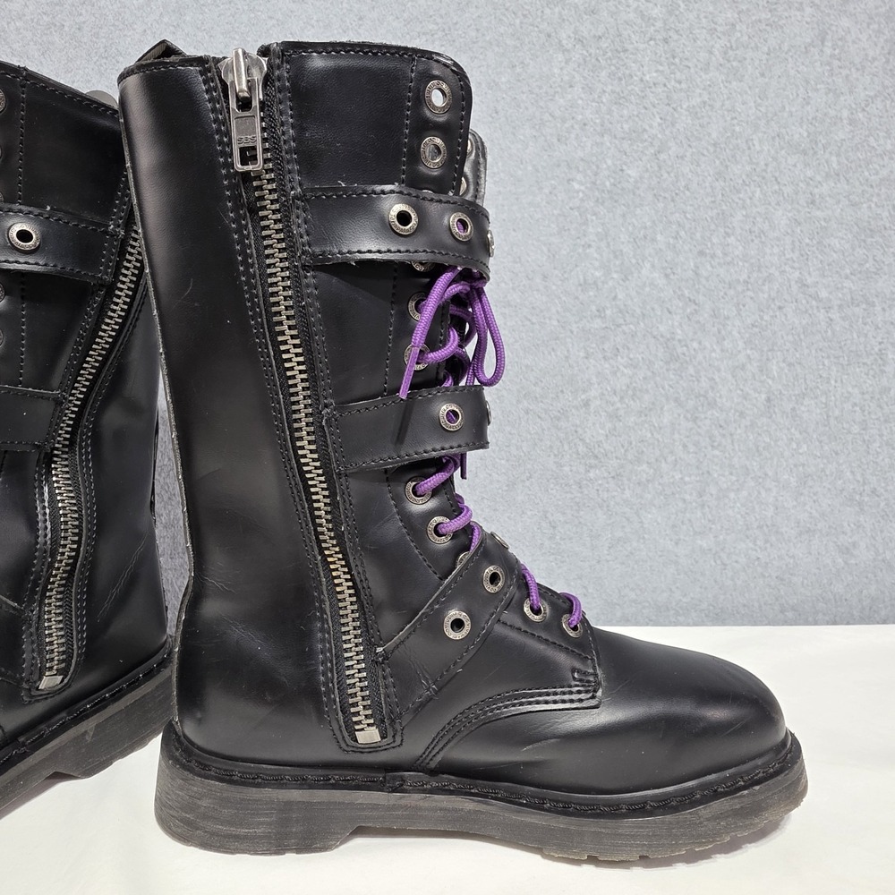 Demonia Black Leather Combat Boots - Side Zip - US 9 mens - Picture 4 of 16